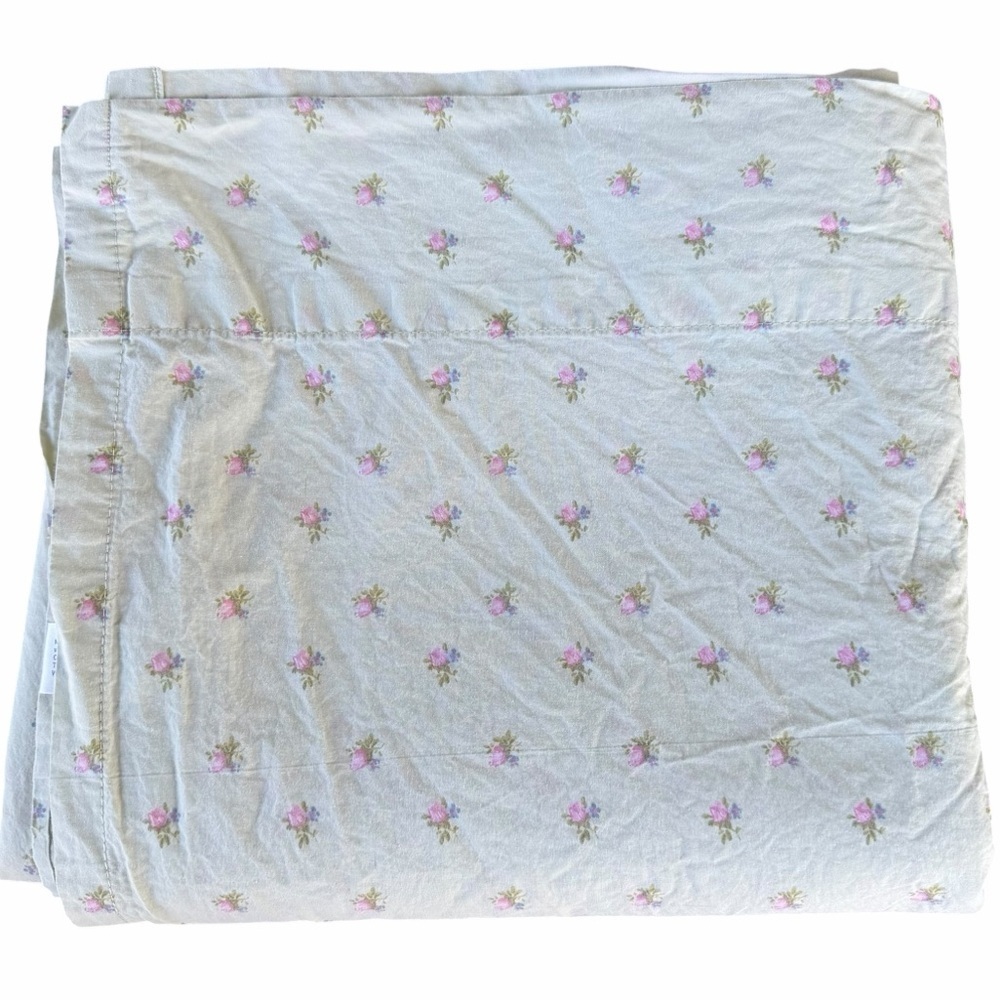 Simply Shabby Chic Blush Beauty King Size Flat Sheet Green Pink Rosebuds Cotton - Picture 2 of 6